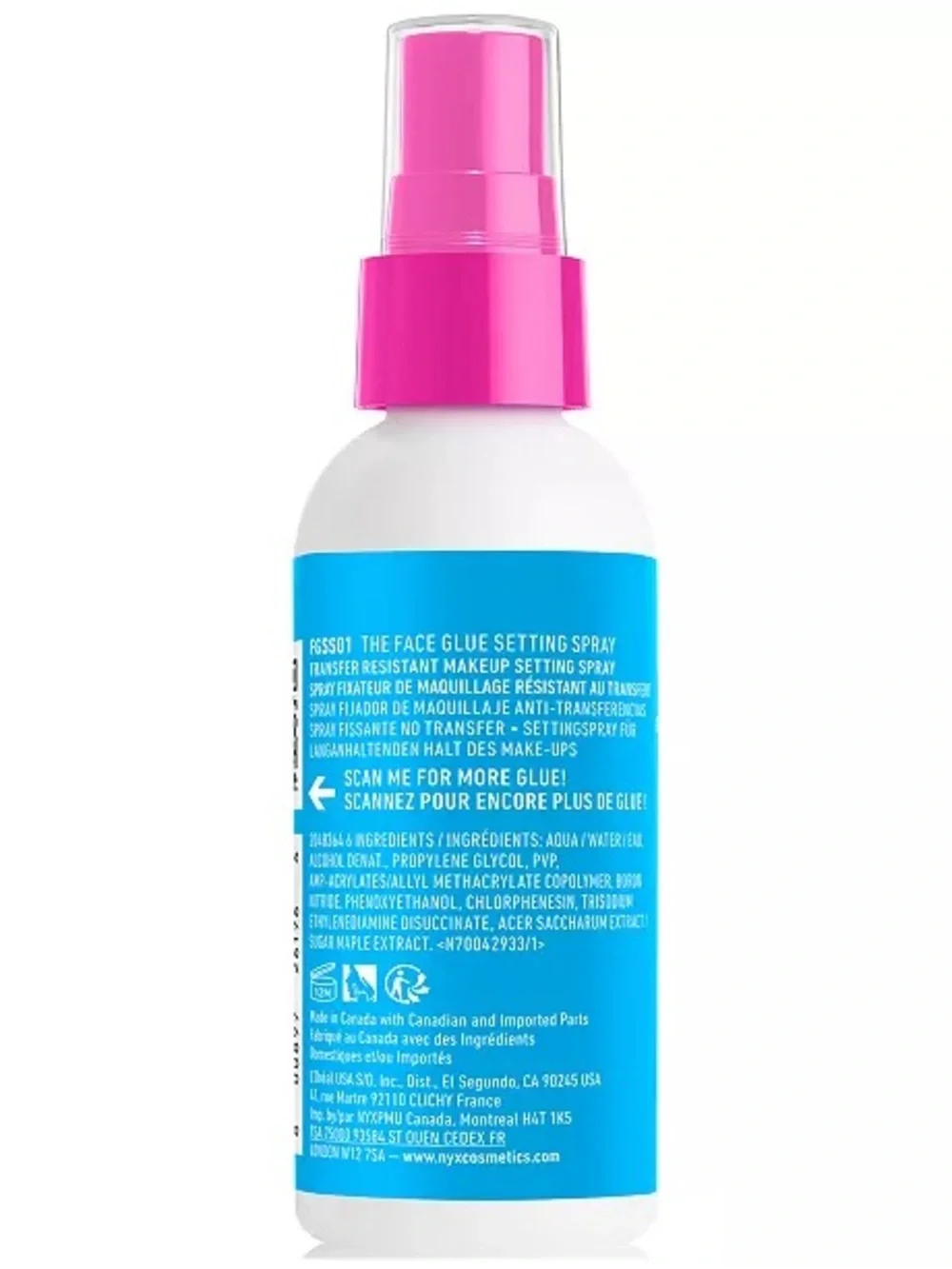 NYX The Face Glue Setting Spray - Pink & Blue Packaging